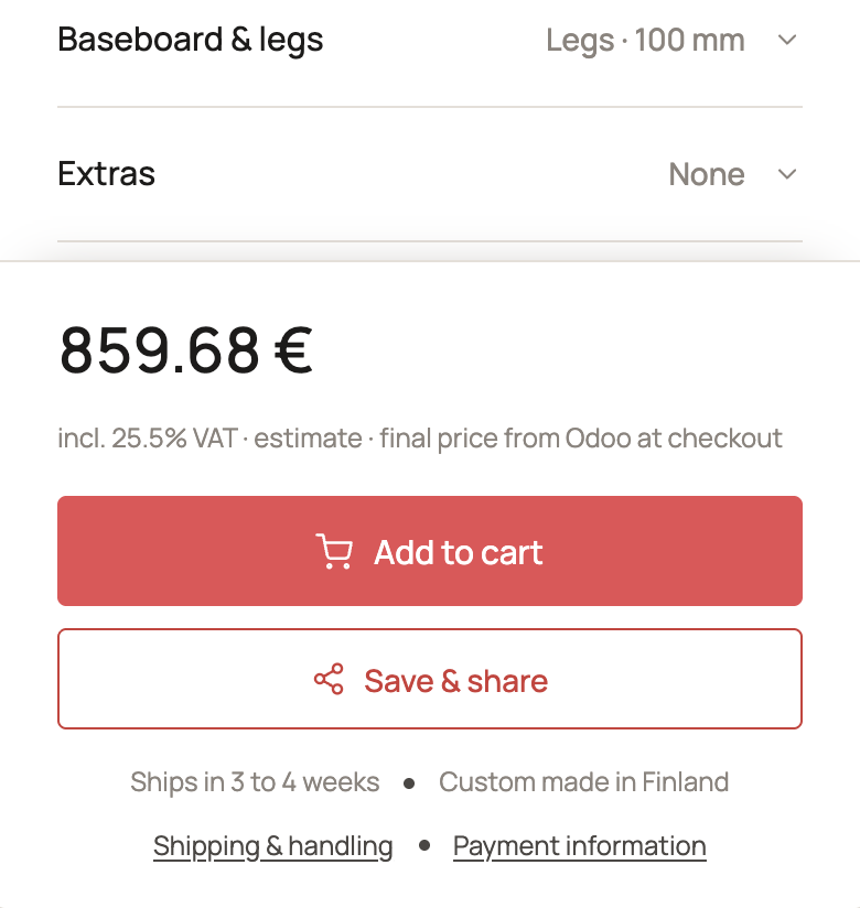 Configurator price and add-to-cart control