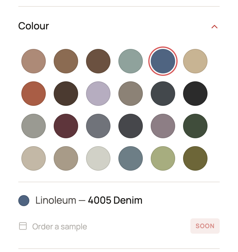 Configurator colour control — linoleum palette